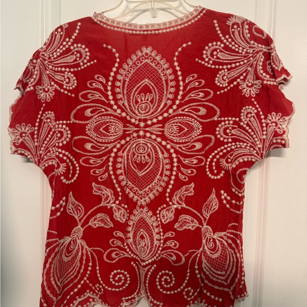 Solitaire Red Embroidered Blouse - image 1